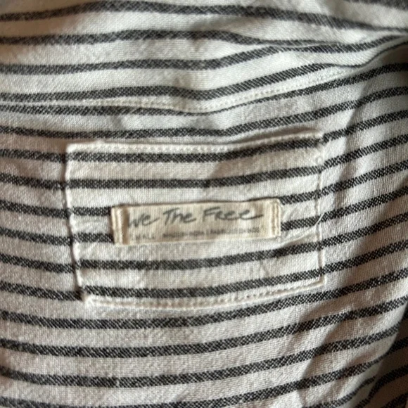 Free People We The Free One & Only Striped Blouse Top Small Linen Black White - Picture 4 of 6